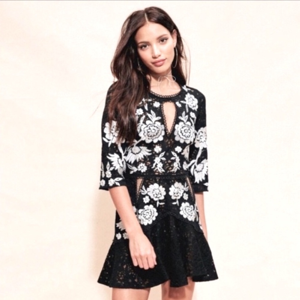 NWT For Love and Lemons Black&White Lace Matador Dress